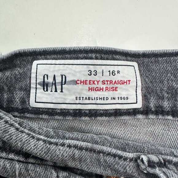 GAP Cheeky straight HIgh Rise Button fly Raw Hem Women size 16 Black Denim Jeans - Picture 3 of 5